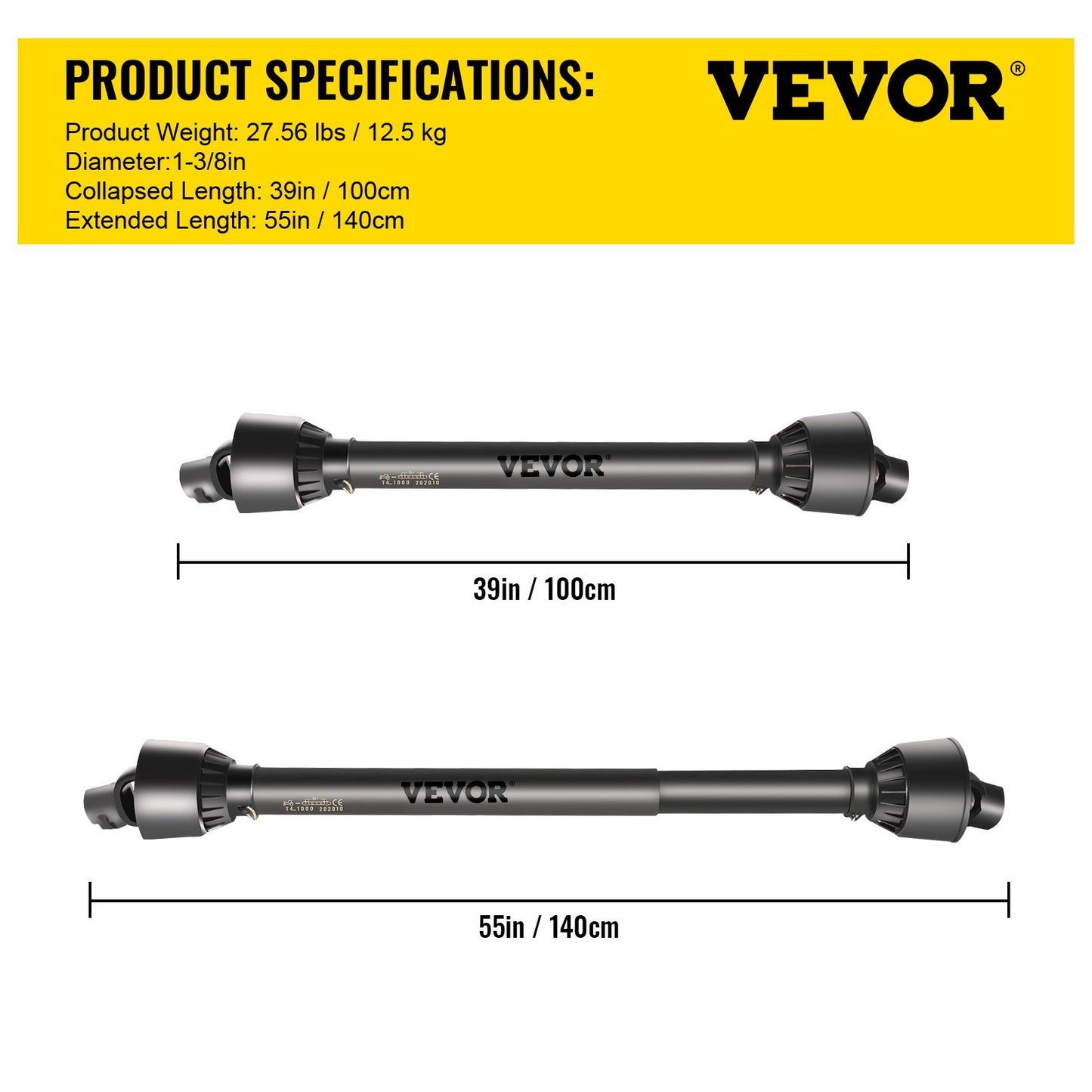PTO Shaft 1 3/8\" PTO Drive Shaft, 6 Spline End Round End PTO Driveline Shaft, Series 4 Tractor PTO Shaft, 39\"-55\" Brush Hog PTO Shaft, Black PTO Shaft for Bush Hog/Finish Mower/Rotary Cutter
