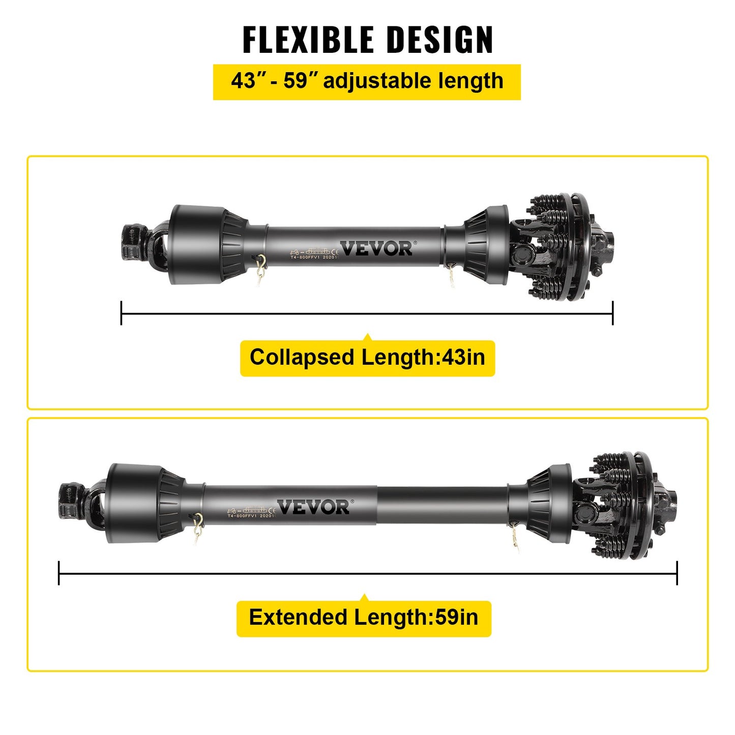 PTO Shaft, 1-3/8” 6 Spline Tractor and Implement Ends PTO Driveline Shaft, Series 4 Tractor PTO Shaft, 43”-59” Brush Hog PTO Shaft with Slip Clutch Black, for Finish Mower, Rotary Cutter