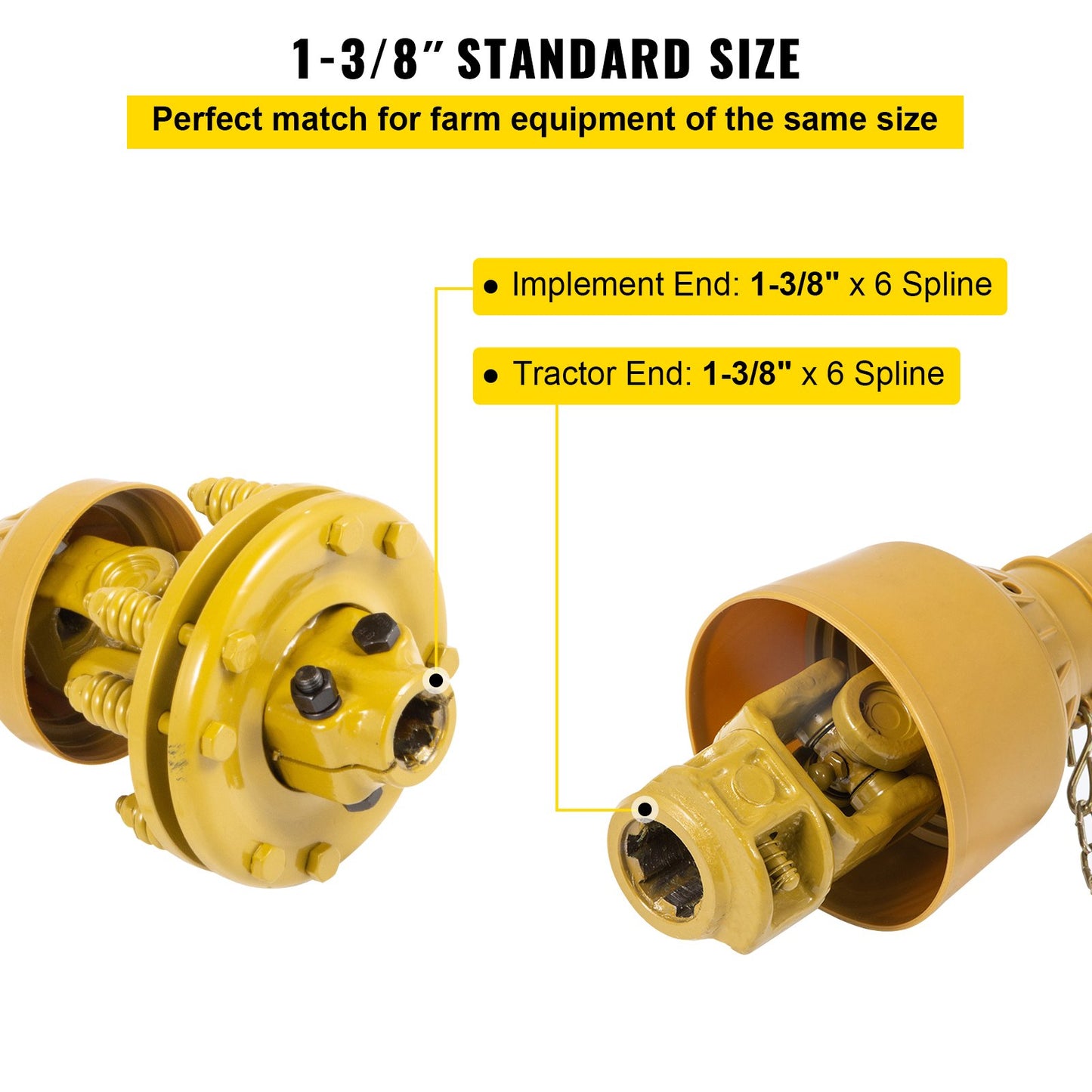 PTO Shaft, 1-3/8\" PTO Drive Shaft, 6 Spline Both Ends PTO Driveline Shaft, Series 4 Tractor PTO Shaft, 31.5\"-41\" Brush Hog PTO Shaft, Yellow PTO Shaft with Slip Clutch for Bush Hog/Finish Mow