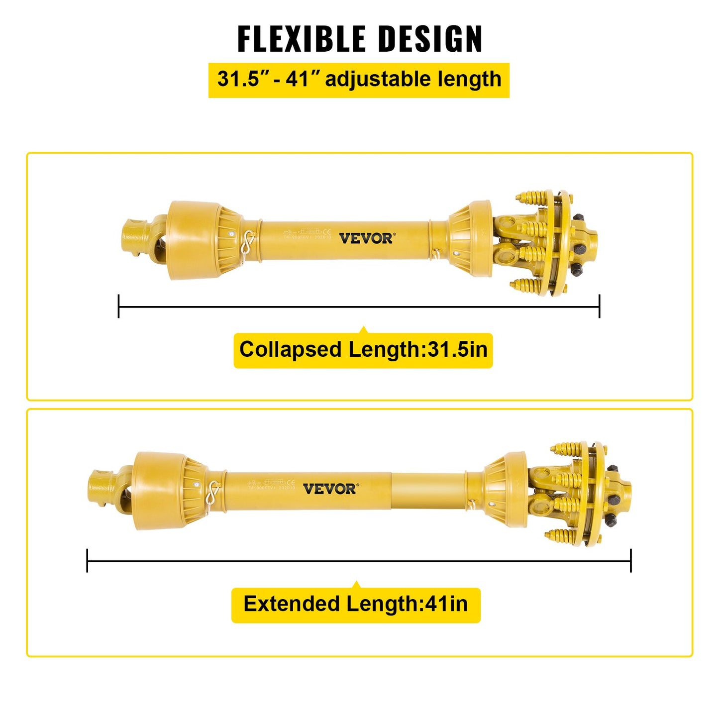 PTO Shaft, 1-3/8\" PTO Drive Shaft, 6 Spline Both Ends PTO Driveline Shaft, Series 4 Tractor PTO Shaft, 31.5\"-41\" Brush Hog PTO Shaft, Yellow PTO Shaft with Slip Clutch for Bush Hog/Finish Mow
