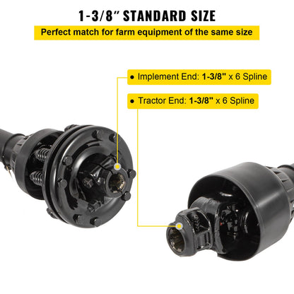 PTO Shaft, 1-3/8\" PTO Drive Shaft, 6 Spline Both Ends PTO Driveline Shaft, Series 5 Tractor PTO Shaft, 43\"-57\" Brush Hog PTO Shaft, Black PTO Shaft with Slip Clutch for Bush Hog/Finish Mower
