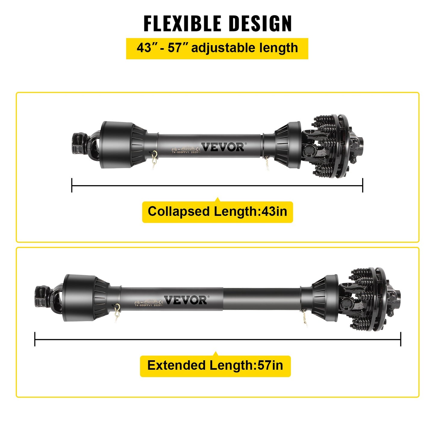 PTO Shaft, 1-3/8\" PTO Drive Shaft, 6 Spline Both Ends PTO Driveline Shaft, Series 5 Tractor PTO Shaft, 43\"-57\" Brush Hog PTO Shaft, Black PTO Shaft with Slip Clutch for Bush Hog/Finish Mower