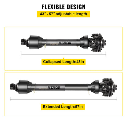 PTO Shaft, 1-3/8\" PTO Drive Shaft, 6 Spline Both Ends PTO Driveline Shaft, Series 5 Tractor PTO Shaft, 43\"-57\" Brush Hog PTO Shaft, Black PTO Shaft with Slip Clutch for Bush Hog/Finish Mower