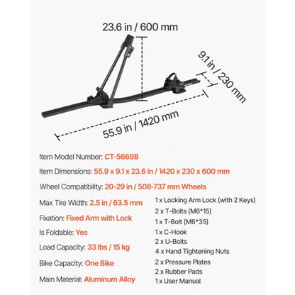 Takmonterad Cykelhållare Kraftig Bilcykelhållare med Lås