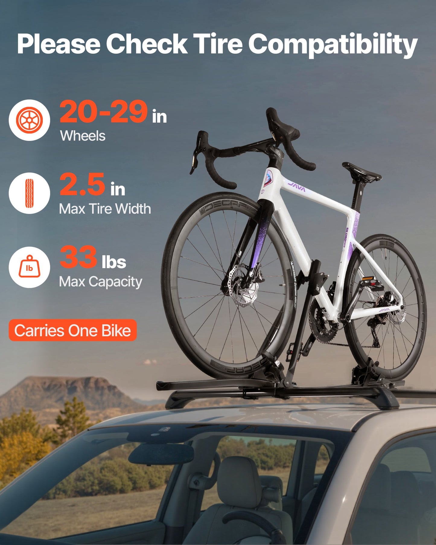 Roof Bike Rack, 33 lbs Capacity, Upright Roof Mount Bicycle Rack with Secure Locking System for Most Standard Crossbars, Aluminum Upright Rooftop Bike Rack 1 Bike Carrier for Car SUV, Black