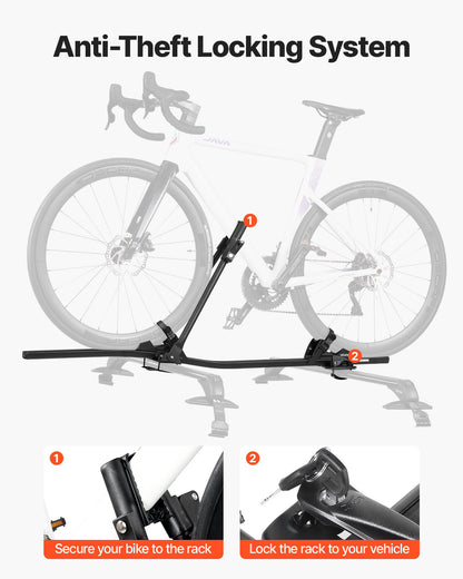 Roof Bike Rack, 33 lbs Capacity, Upright Roof Mount Bicycle Rack with Secure Locking System for Most Standard Crossbars, Aluminum Upright Rooftop Bike Rack 1 Bike Carrier for Car SUV, Black