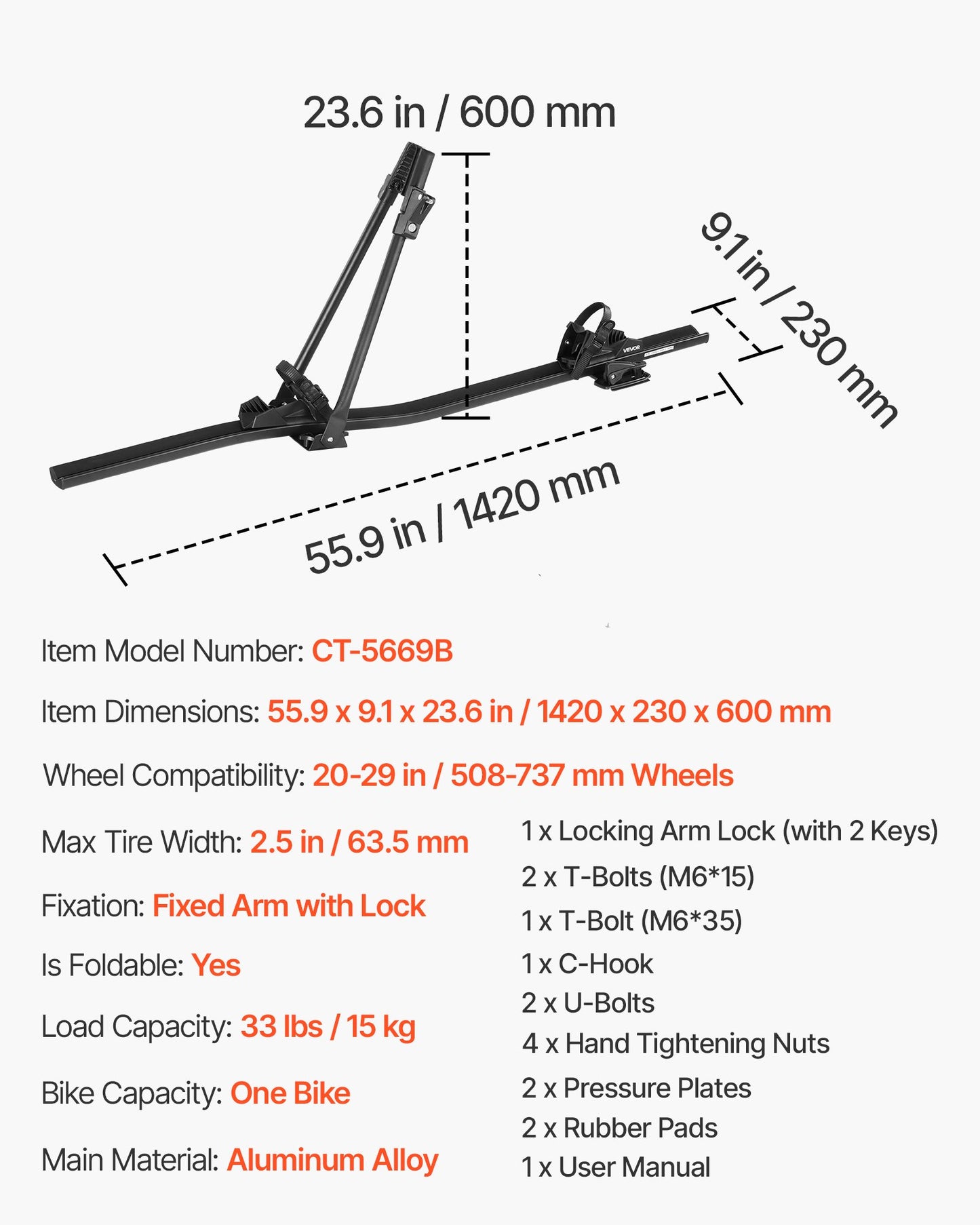 Roof Bike Rack, 33 lbs Capacity, Upright Roof Mount Bicycle Rack with Secure Locking System for Most Standard Crossbars, Aluminum Upright Rooftop Bike Rack 1 Bike Carrier for Car SUV, Black