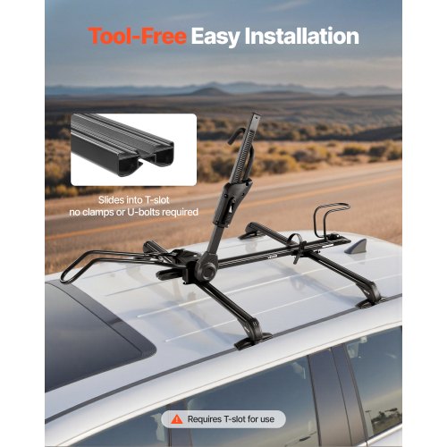 Hopfällbart cykelställ på taket Kraftigt cykelställ för bil, upprätt monteringslås