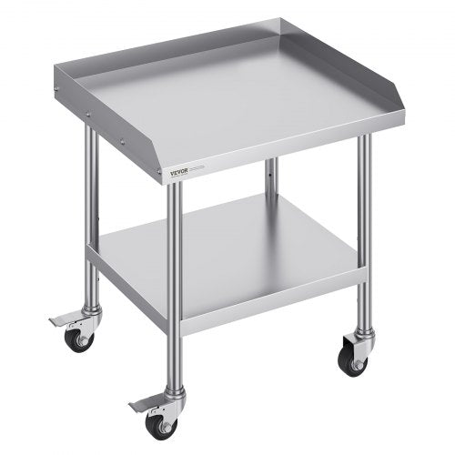 Stainless Steel Work Table, 24 x 28 x 30 Inch Commercial Food Prep Worktable with 4 Wheels, Casters, 3-Sided Backsplash Heavy Duty Prep Worktable, Metal Work Table for Restaurant Home Hotel