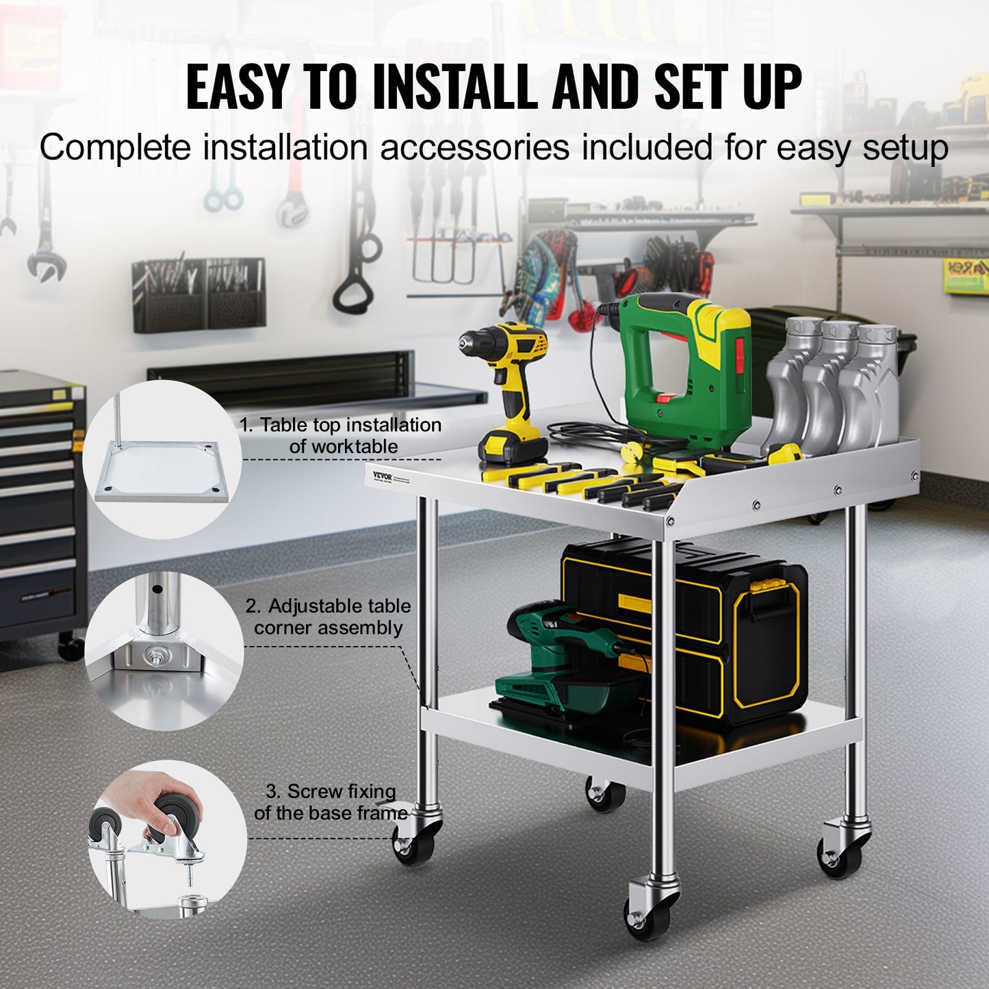 Arbetsbord i rostfritt stål 24"x28" Kommersiellt matbord med 4 hjul