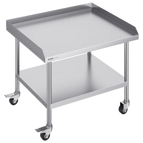 Stainless Steel Work Table, 30 x 36 x 30 Inch Commercial Food Prep Worktable with 4 Wheels, Casters, 3-Sided Backsplash Heavy Duty Prep Worktable, Metal Work Table for Restaurant Home Hotel