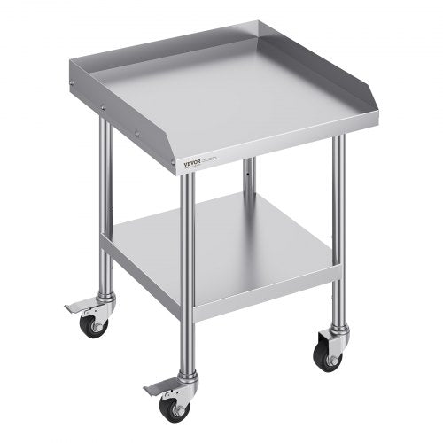 Stainless Steel Work Table, 24 x 24 x 30 Inch Commercial Food Prep Worktable with 4 Wheels, Casters, 3-Sided Backsplash Heavy Duty Prep Worktable, Metal Work Table for Restaurant Home Hotel