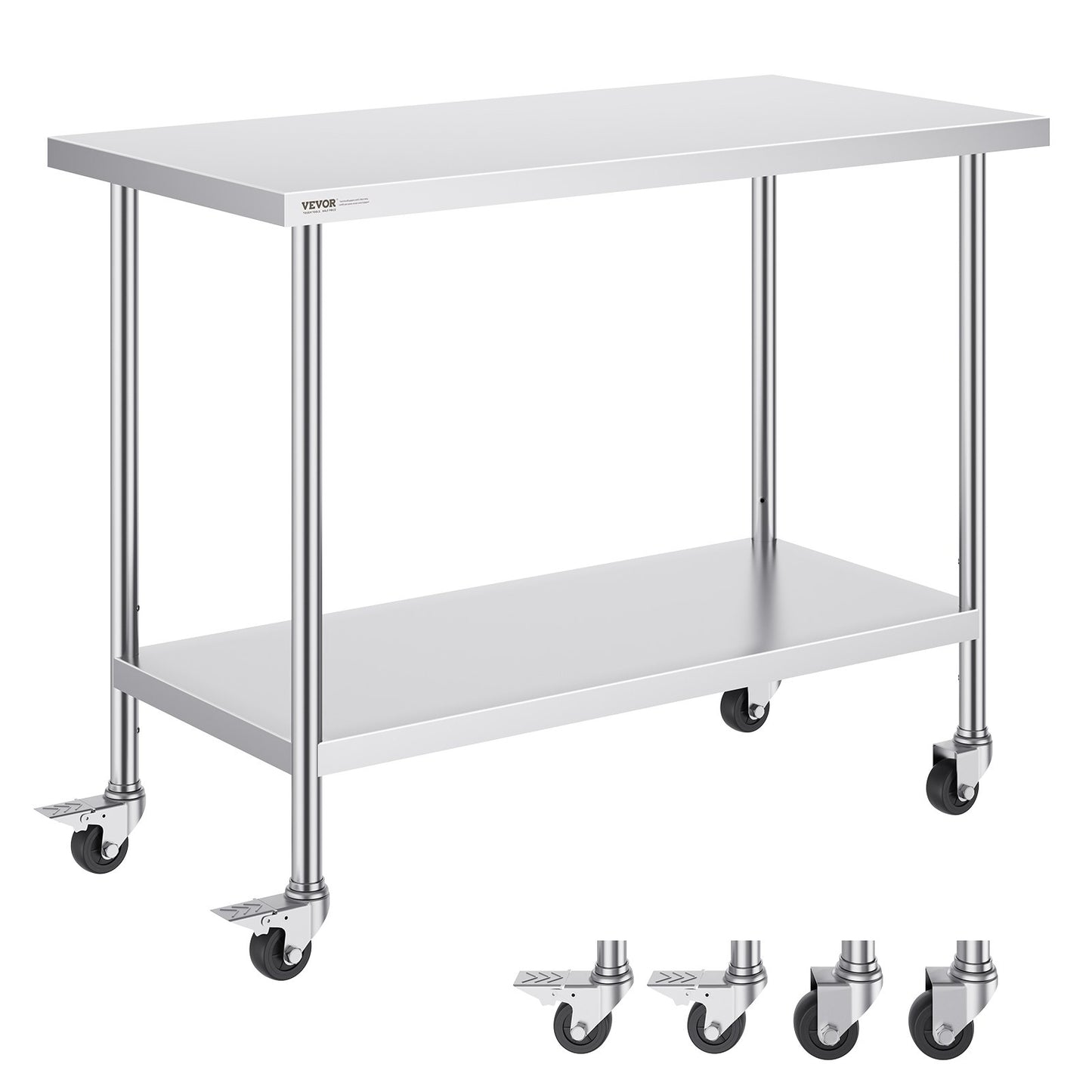 Stainless Steel Work Table Commercial Prep Table 24x48 Inch with 4 Wheels