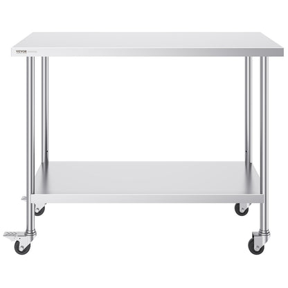 Stainless Steel Work Table Commercial Prep Table 24x48 Inch with 4 Wheels