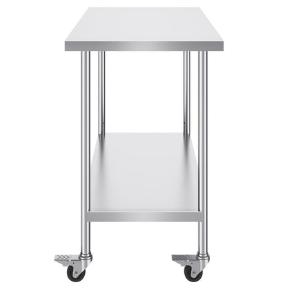 Stainless Steel Work Table Commercial Prep Table 24x48 Inch with 4 Wheels