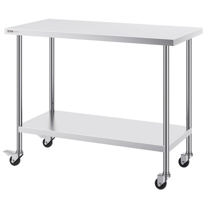 Stainless Steel Work Table Commercial Prep Table 24x48 Inch with 4 Wheels