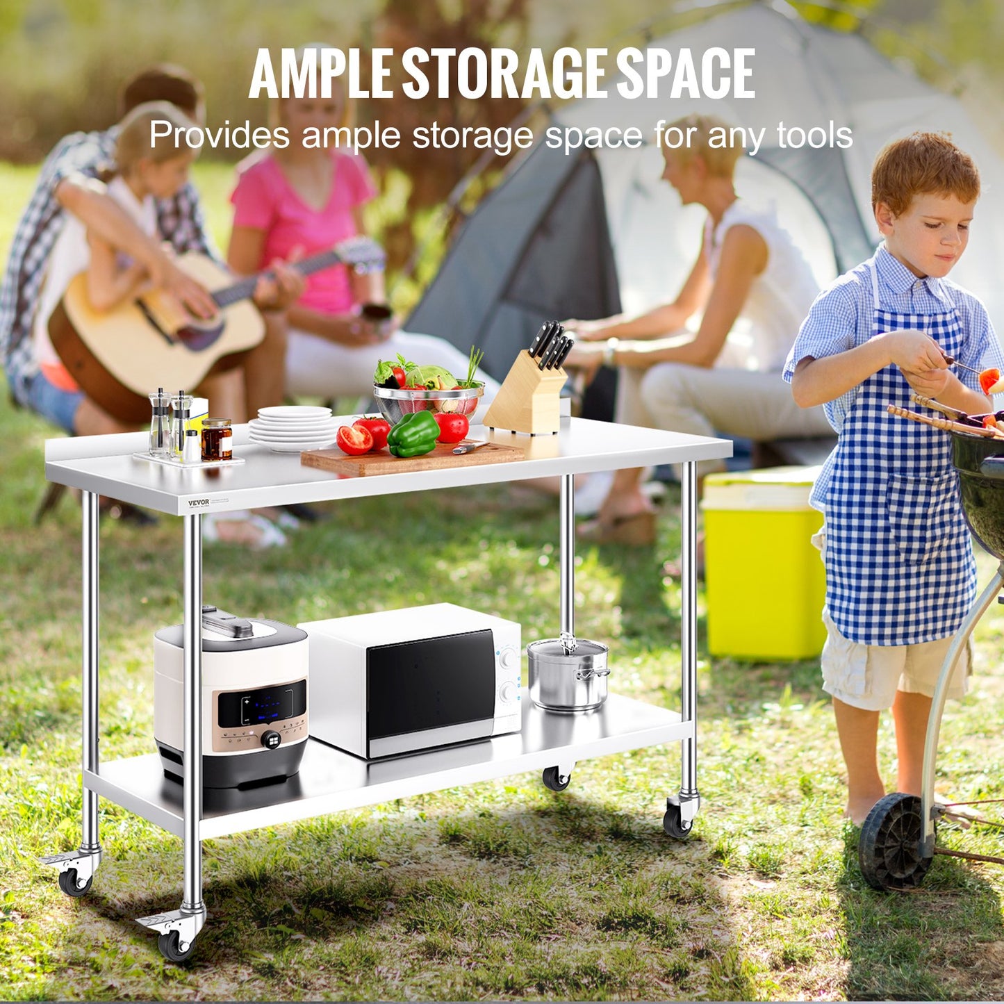 Arbetsbord i rostfritt stål Kommersiellt matbord 24"x60" med hjul