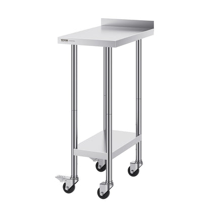 Stainless Steel Work Table Commercial Dining Table 24"x15" with Wheels