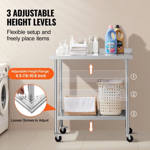 Edelstahl-Arbeitstisch, kommerzieller Lebensmittelzubereitungstisch, 24 x 36 Zoll, mit Rädern | EU