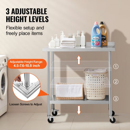 Edelstahl-Arbeitstisch, kommerzieller Lebensmittelzubereitungstisch, 24 x 36 Zoll, mit Rädern | EU