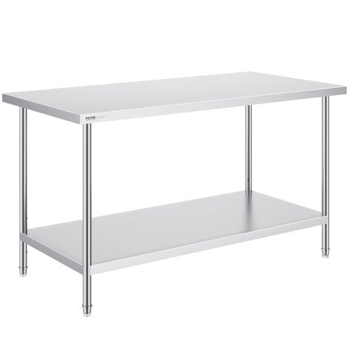 Stainless Steel Prep Table, 30 x 60 x 34 Inch, 910 lbs Load Capacity, Heavy Duty Metal Worktable with 3 Adjustable Height Levels, Commercial Workstation for Kitchen Garage Restaurant Backyard