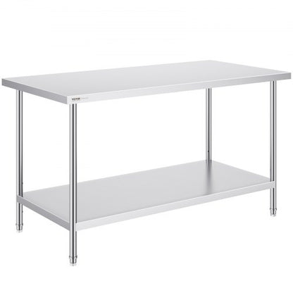 Stainless Steel Prep Table, 30 x 60 x 34 Inch, 910 lbs Load Capacity, Heavy Duty Metal Worktable with 3 Adjustable Height Levels, Commercial Workstation for Kitchen Garage Restaurant Backyard