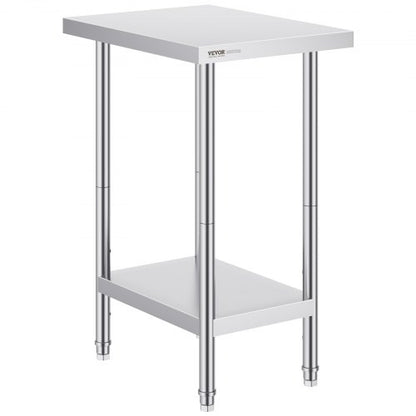 Stainless Steel Prep Table, 24 x 18 x 34 Inch, 640 lbs Load Capacity, Heavy Duty Metal Worktable with 3 Adjustable Height Levels, Commercial Workstation for Kitchen Garage Restaurant Backyard