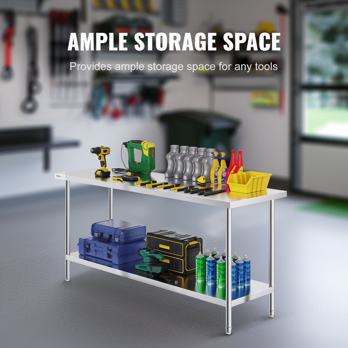 Stainless Steel Prep Table, 24 x 72 x 34 Inch, 880 lbs Load Capacity, Heavy Duty Metal Worktable with 3 Adjustable Height Levels, Commercial Workstation for Kitchen Garage Restaurant Backyard