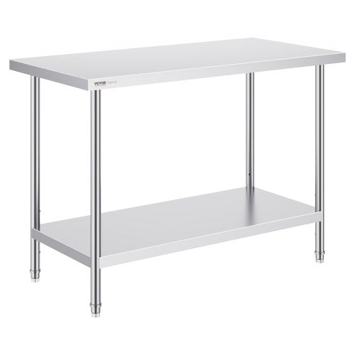 Stainless Steel Prep Table, 24 x 48 x 34 Inch, 800 lbs Load Capacity, Heavy Duty Metal Worktable with 3 Adjustable Height Levels, Commercial Workstation for Kitchen Garage Restaurant Backyard
