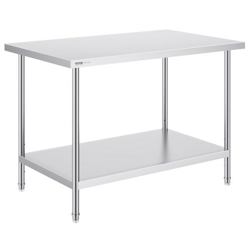 Stainless Steel Prep Table, 30 x 48 x 34 Inch, 880 lbs Load Capacity, Heavy Duty Metal Worktable with 3 Adjustable Height Levels, Commercial Workstation for Kitchen Garage Restaurant Backyard