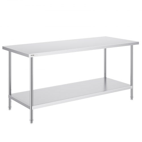 Stainless Steel Prep Table, 30 x 72 x 34 Inch, 920 lbs Load Capacity, Heavy Duty Metal Worktable with 3 Adjustable Height Levels, Commercial Workstation for Kitchen Garage Restaurant Backyard