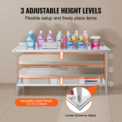 Arbetsbord i rostfritt stål Kommersiella kök Arbetsbord för matlagning 24"x72