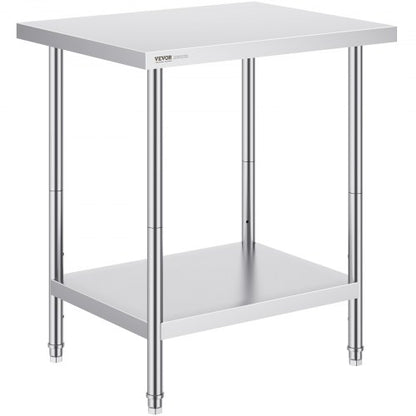 Stainless Steel Prep Table, 24 x 30 x 34 Inch, 700 lbs Load Capacity, Heavy Duty Metal Worktable with 3 Adjustable Height Levels, Commercial Workstation for Kitchen Garage Restaurant Backyard