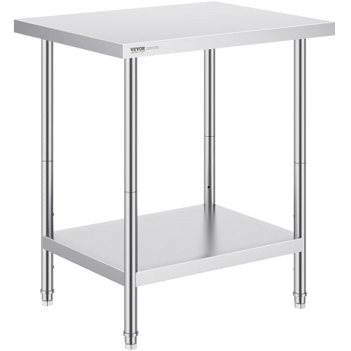 Stainless Steel Prep Table, 24 x 30 x 34 Inch, 700 lbs Load Capacity, Heavy Duty Metal Worktable with 3 Adjustable Height Levels, Commercial Workstation for Kitchen Garage Restaurant Backyard