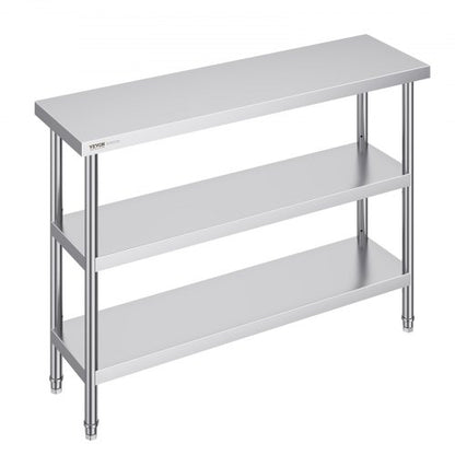 Stainless Steel Food Prep Table, 14 x 48 x 34 Inch Commercial Kitchen Worktable, with 2 Adjustable Undershelf, Heavy Duty Prep Table Metal Work Table for BBQ, Kitchen, Home, and Garage