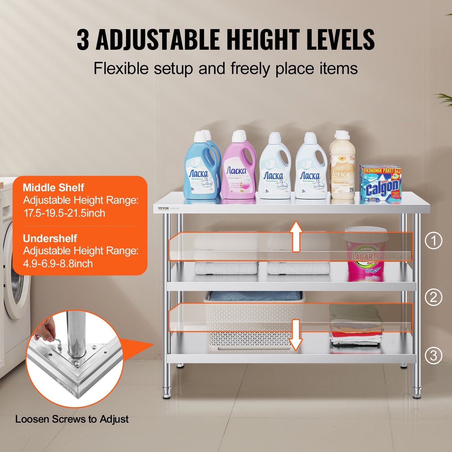 Edelstahl-Lebensmittelzubereitungstisch, gewerblicher Küchenarbeitstisch, 45,7 x 121,9 cm