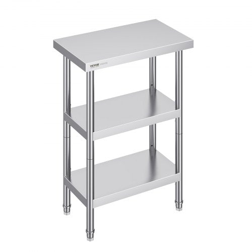 Stainless Steel Food Prep Table, 14 x 24 x 34 Inch Commercial Kitchen Worktable, with 2 Adjustable Undershelf, Heavy Duty Prep Table Metal Work Table for BBQ, Kitchen, Home, and Garage