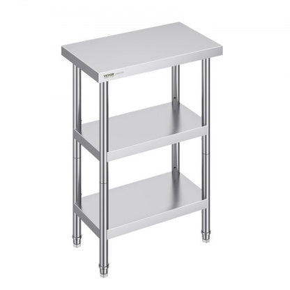 Stainless Steel Food Prep Table, 14 x 24 x 34 Inch Commercial Kitchen Worktable, with 2 Adjustable Undershelf, Heavy Duty Prep Table Metal Work Table for BBQ, Kitchen, Home, and Garage