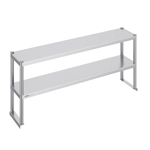 Double Overshelf, Double Tier Stainless Steel Overshelf, 12 x 60 Inch Double Deck Overshelf, Height Adjustable Overshelf Prep Work Table for Kitchen, Restaurant and Workshop