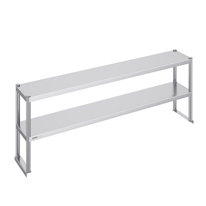 Double stainless steel overhead shelf 2-tier 12"x72" for prep table