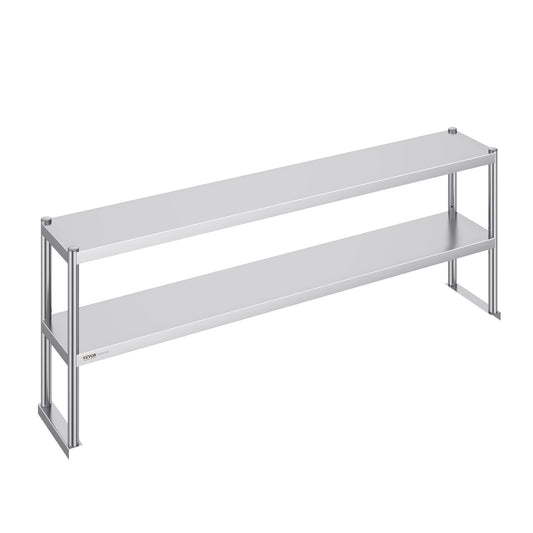 Double stainless steel overhead shelf 2-tier 12"x72" for prep table