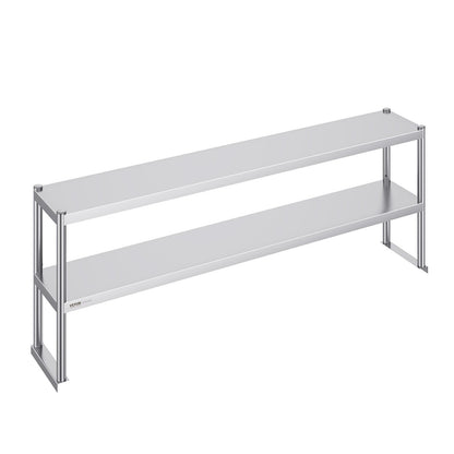Double stainless steel overhead shelf 2-tier 12"x72" for prep table