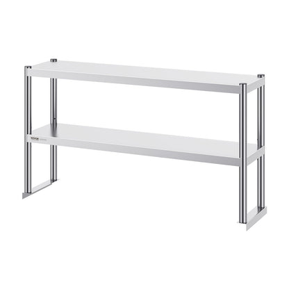 Double stainless steel overhead shelf 2-tier 12"x72" for prep table