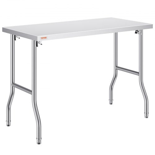 Folding Commercial Prep Table, 48 x 24 Inch Commercial Worktable Workstation, Heavy-duty Stainless Steel Folding Table with 300 lbs Load, Kitchen Work Table, for Home Kitchen Restaurant Garage
