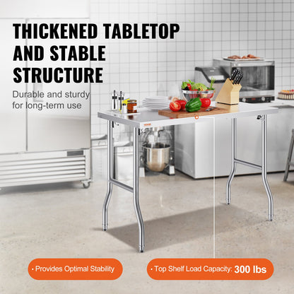 Commercial Arbetsbord Arbetsstation 48 x 24 tums hopfällbart kommersiellt förberedande bord, kraftigt fällbart rostfritt stål med 661 lbs belastning, köksarbetsbord, Silver Rostfritt stål Kitchen Island