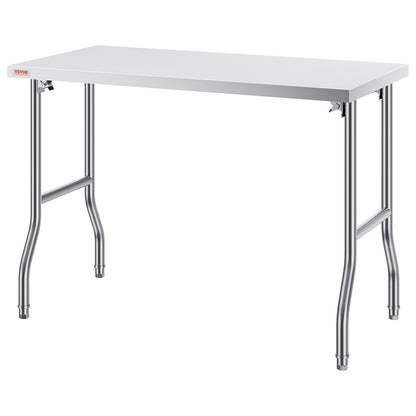Commercial Arbetsbord Arbetsstation 48 x 24 tums hopfällbart kommersiellt förberedande bord, kraftigt fällbart rostfritt stål med 661 lbs belastning, köksarbetsbord, Silver Rostfritt stål Kitchen Island