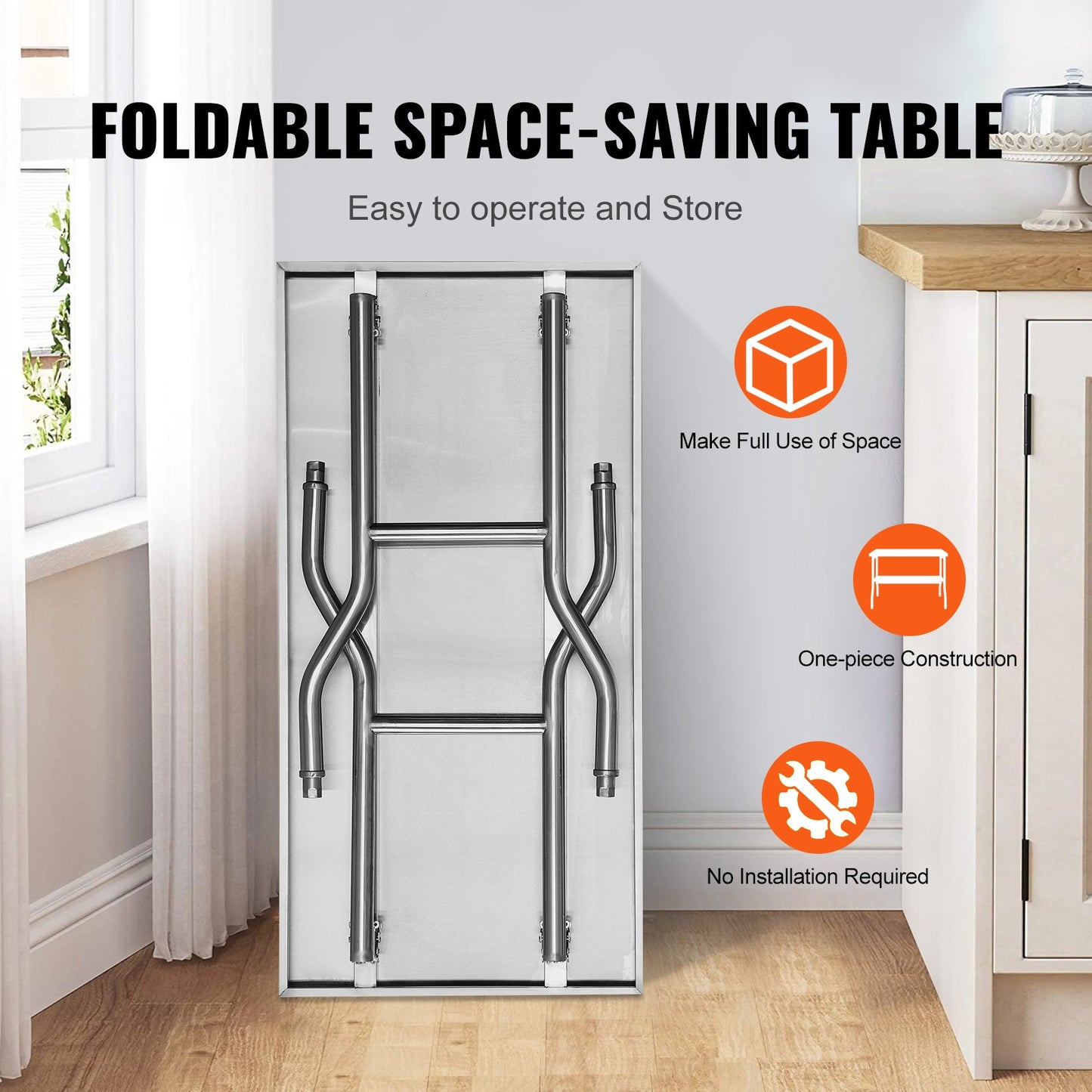 Folding Commercial Prep Table, 48 x 24 Inch Commercial Worktable Workstation, Heavy-duty Stainless Steel Folding Table with 300 lbs Load, Kitchen Work Table, for Home Kitchen Restaurant Garage