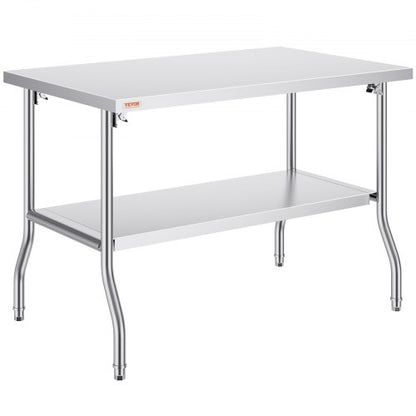 Folding Commercial Prep Table, 48 x 30 Inch Commercial Worktable Workstation with Undershelf, Heavy-duty Stainless Steel Folding Table with 300 lbs Load, for Home Kitchen Restaurant Garage