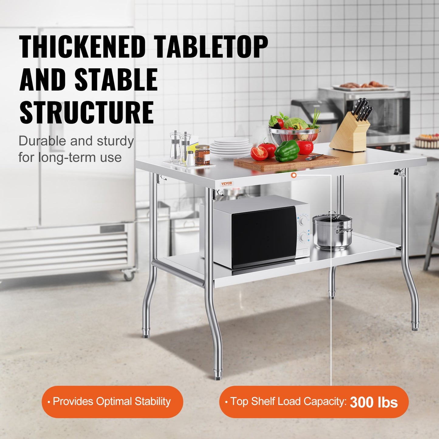 Folding Commercial Prep Table, 48 x 30 Inch Commercial Worktable Workstation with Undershelf, Heavy-duty Stainless Steel Folding Table with 300 lbs Load, for Home Kitchen Restaurant Garage
