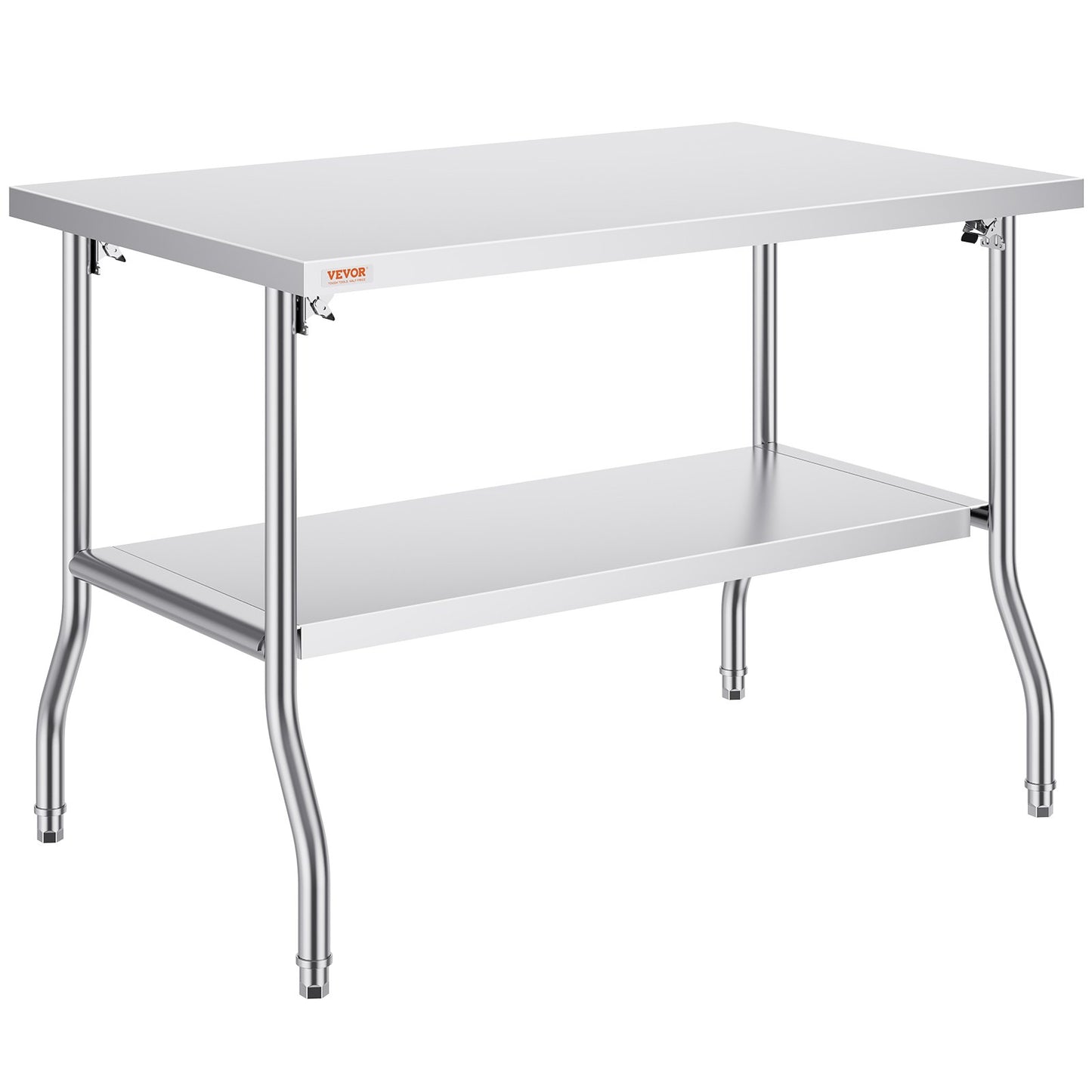 Commercial Work Table Workstation 48x30 Inch Foldable Commercial Prep Table, Double Shelf Stainless Steel Folding Table, Kitchen Work Table with 772 lbs Load Silver Stainless Steel Kitchen Island
